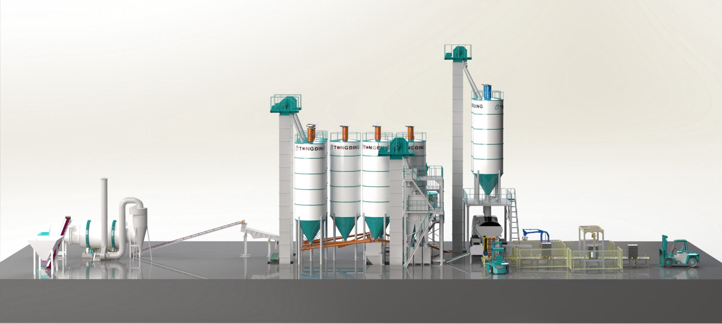 Simple dry powder mortar production line