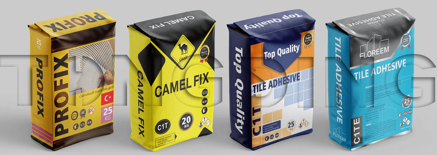 Different tile adhesive product packaging display