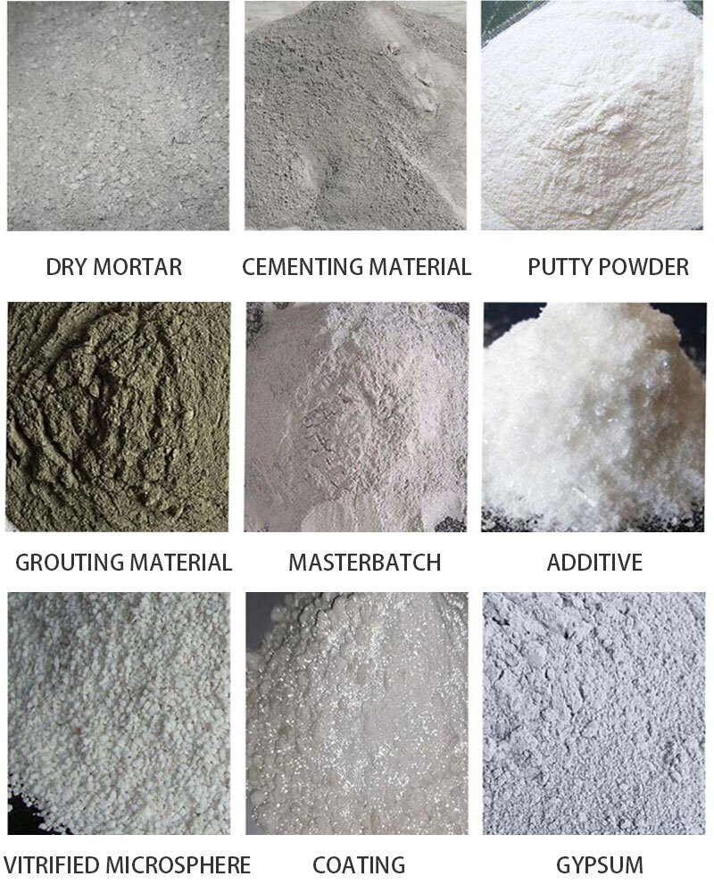 Sample product collage – dry mortar, tile adhesive, putty