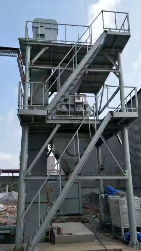 Indoor bucket elevator + two-story staircase